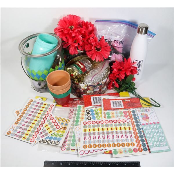 BOX OF CRAFTING SUPPLIES INCLUDING STICKERS,