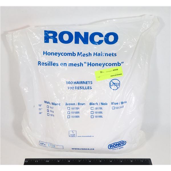 NEW RONCO 100PC WHITE HONEYCOMB MESH HAIR NETS