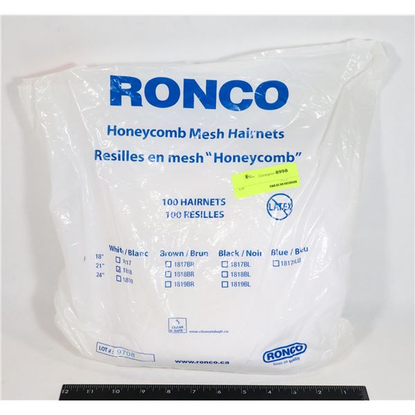 NEW RONCO 100PC WHITE HONEYCOMB MESH HAIR NETS