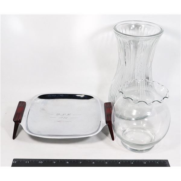 TWO VASES SOLD WITH SERVING DISH