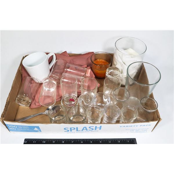 FLAT OF ASSORTED RESTAURANT GLASSES, SHOT