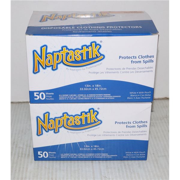 TWO BOXES OF 50 NAPSTASTIK ADULT BIBS