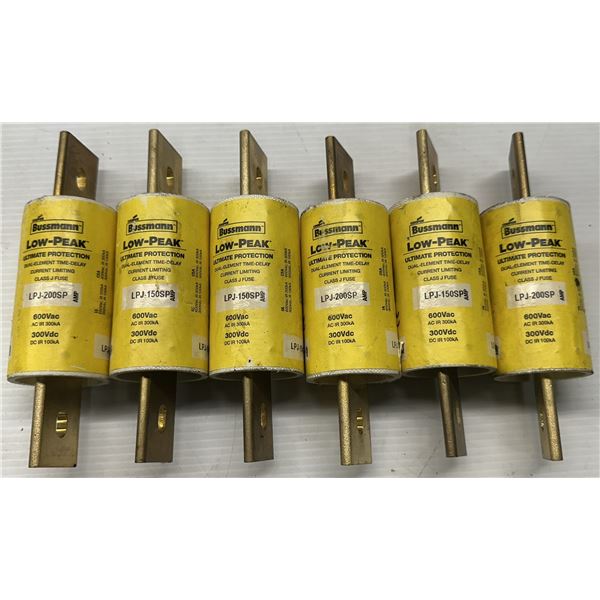 Lot of (6) Bussmann #LPJ-200SP & #LPJ-150SP Fuses