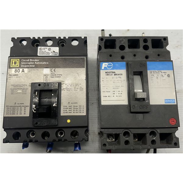 Lot of (2) Circuit Breakers #BU3FHC-020L & #FAL34080