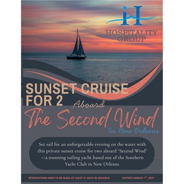 Sunset Sailing for 2 in New Orleans