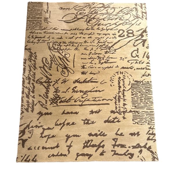 Vintage Script Hand Tufted Calligraphy Area Rug - Approx 60in x 82in