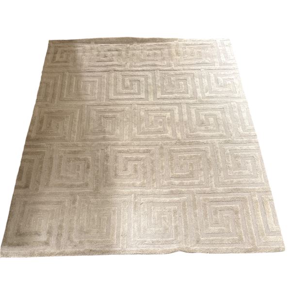 Elegant Sand Beige Sculpted Greek Key Pattern Area Rug - Approx 96in x 132in