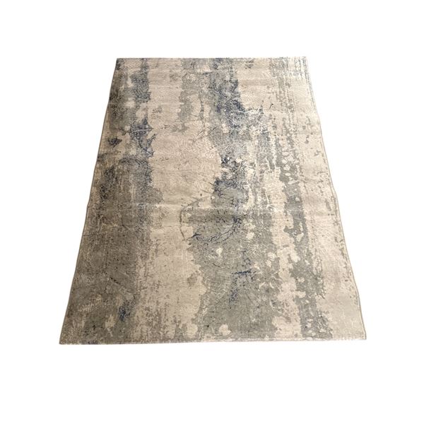 Modern Abstract Distressed Area Riug In Slate And Alabaster - Approx 80in x 88in