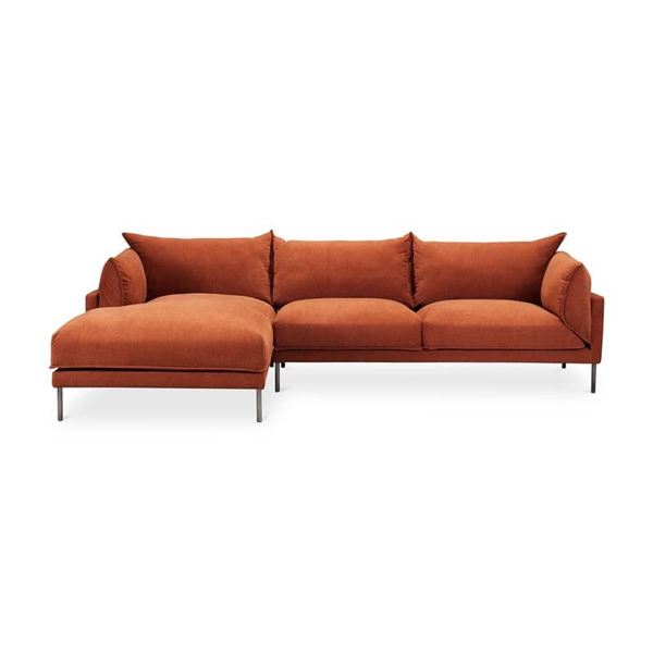 BNIB Moe's - Jamara Sectional Left Burnt Auburn - 112 x 33 x 18.50in - Retail Price: $3,399 - UB-101