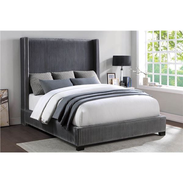 BNIB - Dark Gray Velvet King Bed (1 box) - 83.5 x 90 x 68.5 - Retail Price: $1,179.99 - VF-1547K-1EK