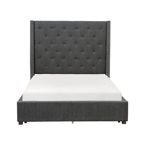 BNIB - Gray Eastern King Platform Bed with Storage Drawer - 83.5 x 89.25 x 67 - Retail Price: $1,459