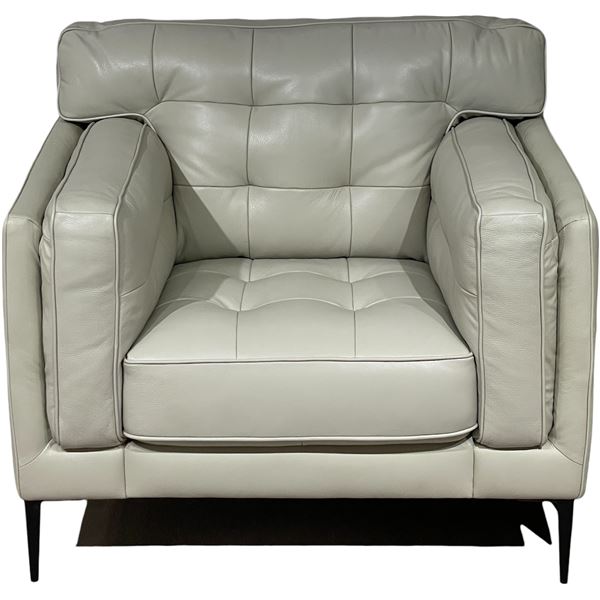 New - Tufted Leather Chair - Light Grey - Retail Price: $2,729 - W38.5" x D34" x H33"