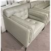 Image 2 : New - Tufted Leather Chair - Light Grey - Retail Price: $2,729 - W38.5" x D34" x H33"