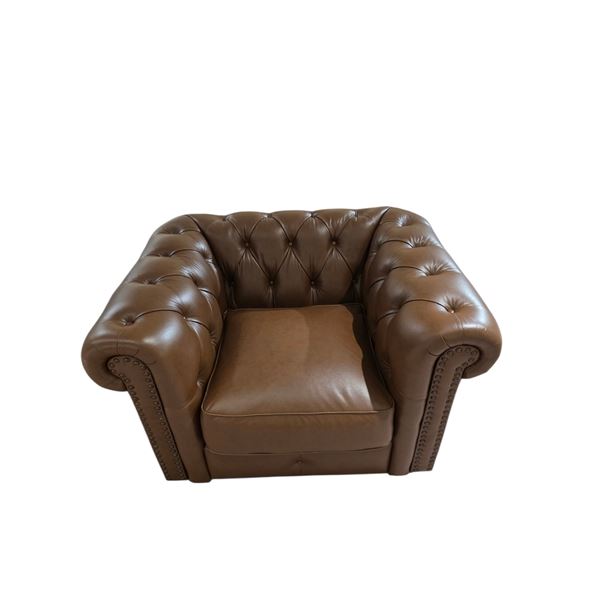 New - Leather Chair-Fiero Chestnut-Buckingham - Retail Price: $2079, H27" x W44" x D36"