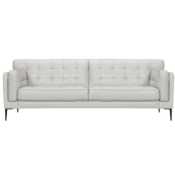 New - Tufted Leather Sofa - Light Grey - Retail Price: $4,419 - W94" x D34" x H33"