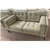 Image 1 : New - Tufted Leather Loveseat - Light Grey - Retail Price: $4,289 - W63" x D34"