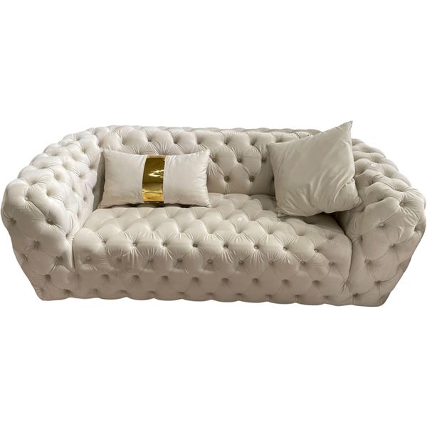 New - Tufted Fabric Loveseat - Cream - Retail Price: $2469, H26" x W74" x 33"