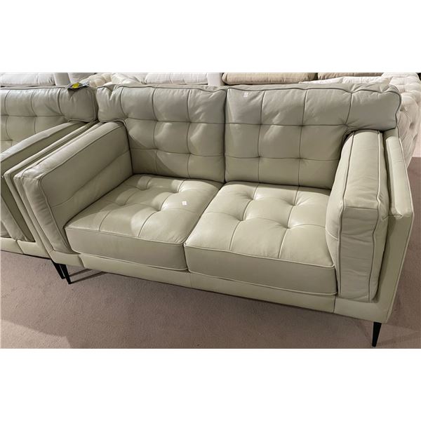 BNIB - Tufted Leather Loveseat - Light Grey - Retail Price: $4,289 - W63" x D34"