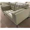 Image 2 : BNIB - Tufted Leather Loveseat - Light Grey - Retail Price: $4,289 - W63" x D34"