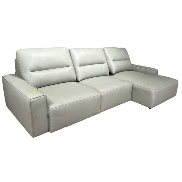 BNIB - Manwah - AUSTIN - SKY GREY LEATHER - 3PC POWER SLIDER SECTIONAL (RAF) - $3,798.00 - 117" L x