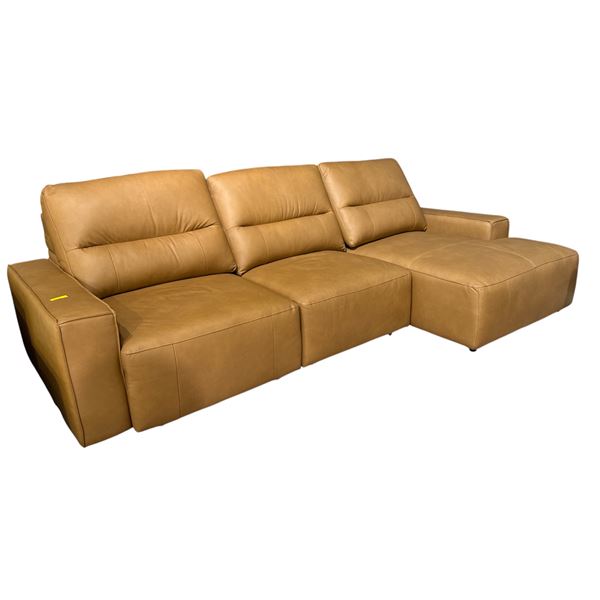 BNIB - Manwah - AUSTIN - ANTELOPE LEATHER - 3PC POWER SLIDER SECTIONAL (RAFC) - $3,798.00 - 117" L x