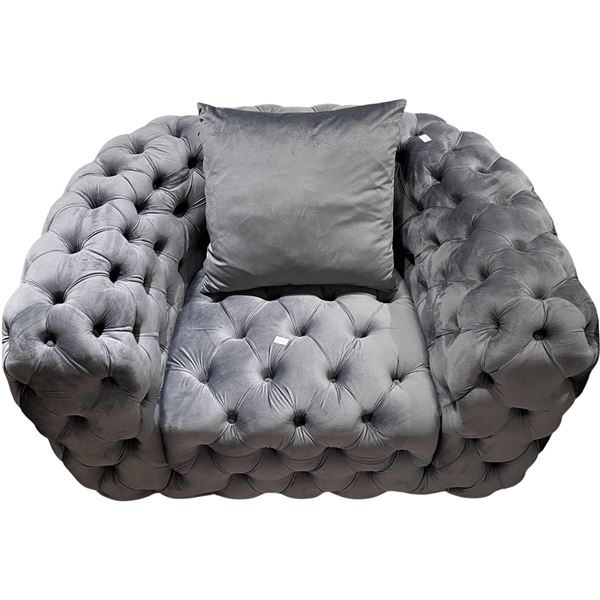 New - Tufted Fabric Chair - Grey - Retail Price: $1299, H26" x W46" x 33"