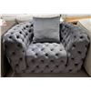 Image 2 : New - Tufted Fabric Chair - Grey - Retail Price: $1299, H26" x W46" x 33"