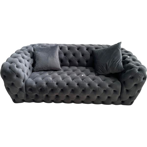 BNIB - Tufted Fabric Loveseat - Grey - Retail Price: $2469, H26" x W74" x 33"