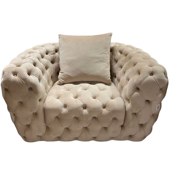 BNIB - Tufted Fabric Chair - Cream - Retail Price: $1299, H26" x W46" x 33"