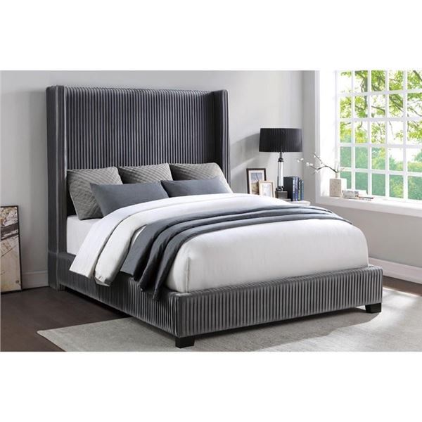 BNIB - Dark Gray Velvet Queen Bed (1 box) - 68 x 89.5 x 68.5 - Retail Price: $1,049.99 - VF-1547-1