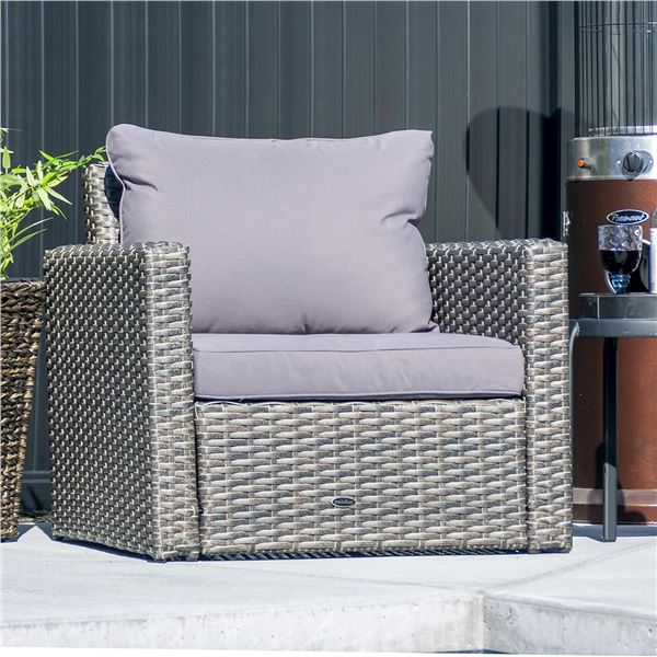 BNIB Patio Flare Whitney Chair - Gray Wicker & Dark Grey, RV: $369 CAD (PF10017)