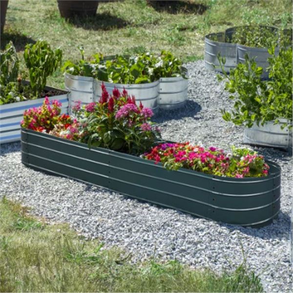 Group of 4 - BNIB Grapevine Galvanized Steel Raised Garden Bed, RV: $496 CAD, Oval - Green, 79" (PL1