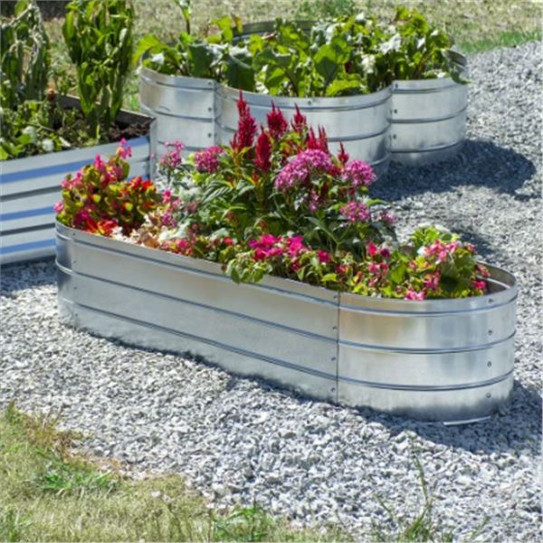 Group of 4 - BNIB Grapevine Galvanized Steel Raised Garden Bed, RV: $344 CAD, Oval - Silver, 48" (PL