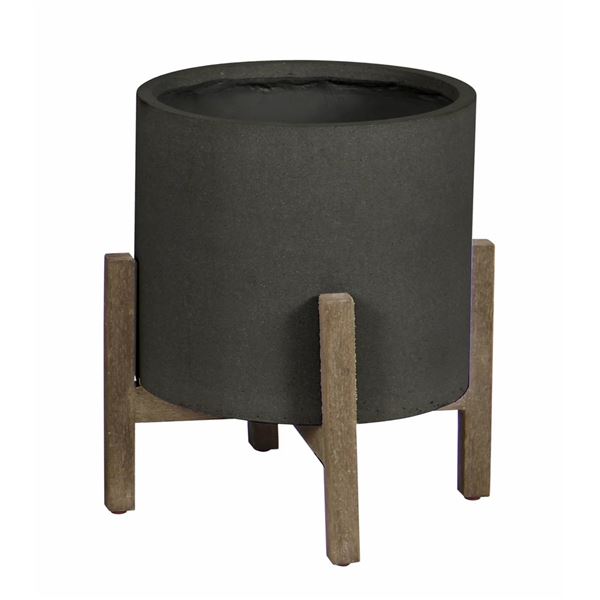 Group of 2 - BNIB LH Home Patio Round Standing Pot Small - Black Stone, RV: $276 CAD - 14.4 x 14.4 x