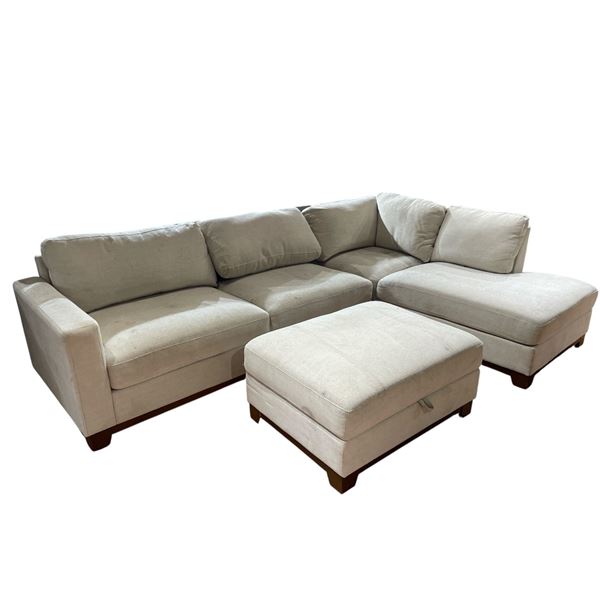 Modern Beige L-Shaped Sectional Sofa with Ottoman, H31" x W114" x 81" - without box