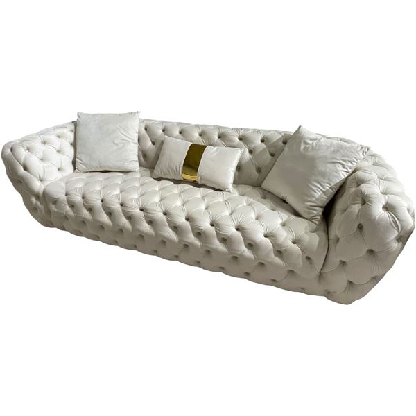 BNIB - Tufted Fabric Sofa - Cream - Retail Price: $2599, H26" x W88" x 33"