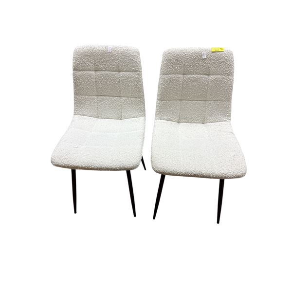 Set of 2 - White Boucle Upholstered Dining Chairs