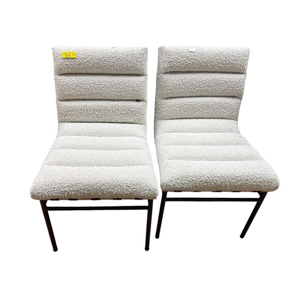 Set of 2 - White Boucle Upholstered Dining Chairs