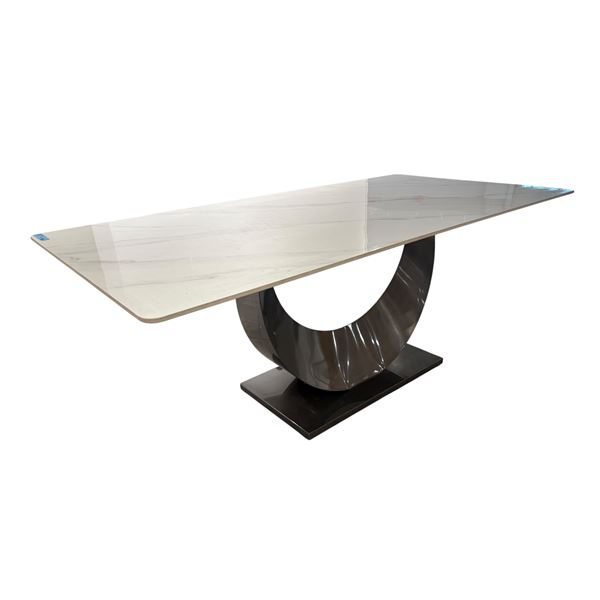 71in Modern Minimalist White Glossy Sintered Stone Dining Table for 6 - 71in x 3ft x 29in height