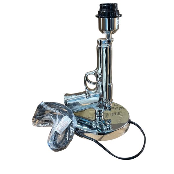 BNIB - 12in Handgun style chrome table lamp (Includes Shade - Refer to last image)