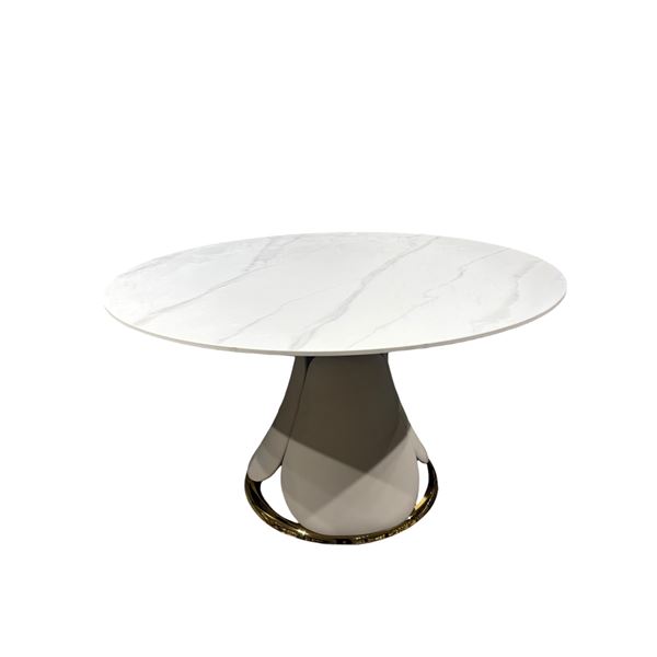 51in Modern Round Dining Table Sintered Stone Top with Polished Gold Base - 30in tall