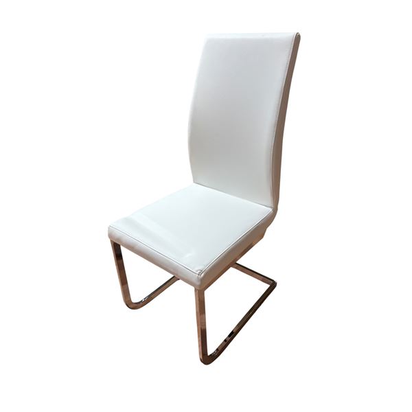 Set of 4 contemporary white faux leather dining chairs with chrome legs