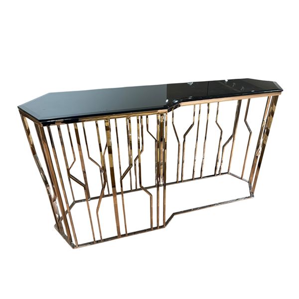 Modern Mirrored Console Table w/Black Glass Top & Chrome Frame