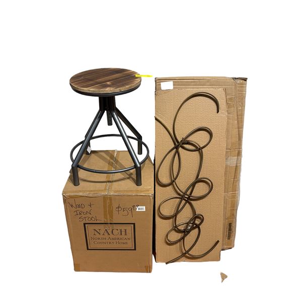Wood + Iron Stool & Decor Pieces