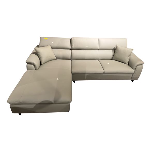 New - PVC Leather Left Hand Facing Sectional - Light Gray - 152" x 103" x 72" - RV: $2999 CAD