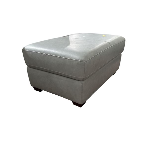 New - Stationary Leather Ottoman - Greyish Blue - 36" x 25" x 16" -