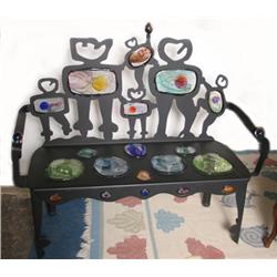 Cast Iron Art Glass Bench