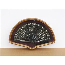 Black Sequined Fan, Fan with Silk, Velvet, and Sequins