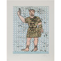 Enrico Baj, Sextus Varius Avitus Bassianus Heliogabalus, Aquatint Etching with Collage