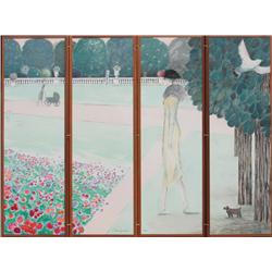 Jean-Pierre Cassigneul, Les jardins du Luxembourg, Lithographs on Wood Panel Screen